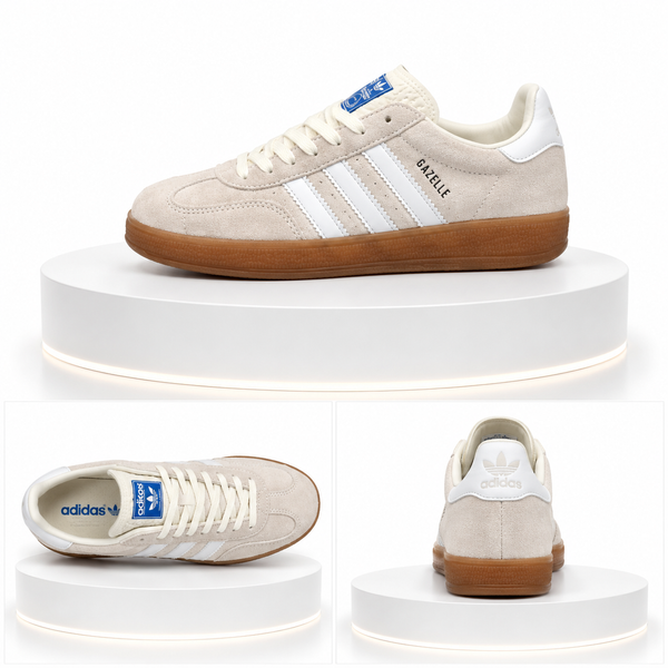 Мужские кроссовки Adidas Gazelle бежевые с белым AD-163-2-41 фото