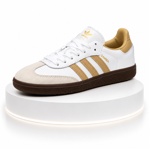 Жіночі кросівки Adidas Samba білі з бежевим  AD-043-23 фото